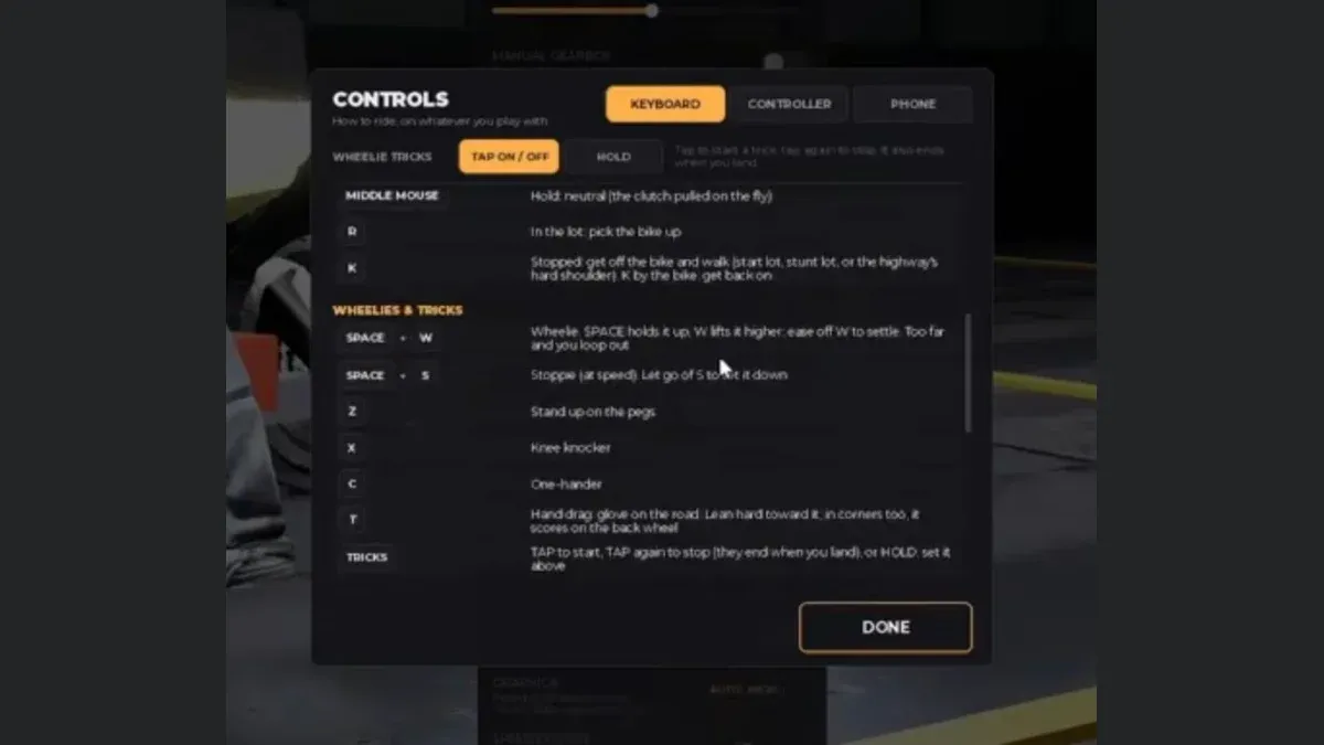 WideOpen Controls: Wheelies, Stoppies & Practice